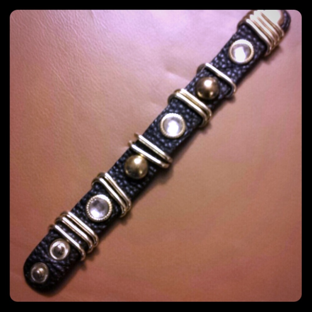 Pebbled leather looking bronze bling bracelet